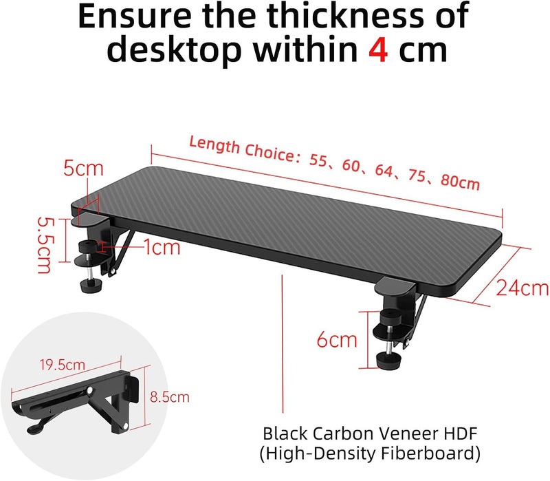 Sisyphy Ergonomics Desk Extender Tray, 31.5x9.5" Punch-Free Clamp on, Foldable Keyboard Drawer Tray, Table Mount Arm Wrist Rest Shelf, Computer Elbow Arm Support - Image 4